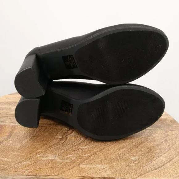 Delicious Boots Black Satin Ankle Booties Chunky Heel Round Toe Sock Stretchy 10 - Picture 10 of 11